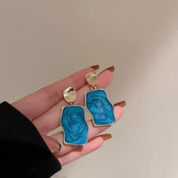 temperament oil dripping geometry irregular blue pendant earrings for women korean fashion retro advanced luxury jewelry gifts