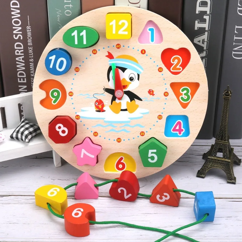 Цифровые часы с мультяшными животными, Развивающие деревянные украшенные бисером геометрические пазлы, гаджеты, подходящие часы, игрушка для детей, развивающие игрушки