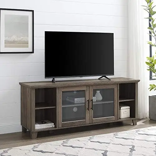 

Modern Double Glass Door TV Console for TVs up to 65 Inches, 58 Inch, Grey Wash