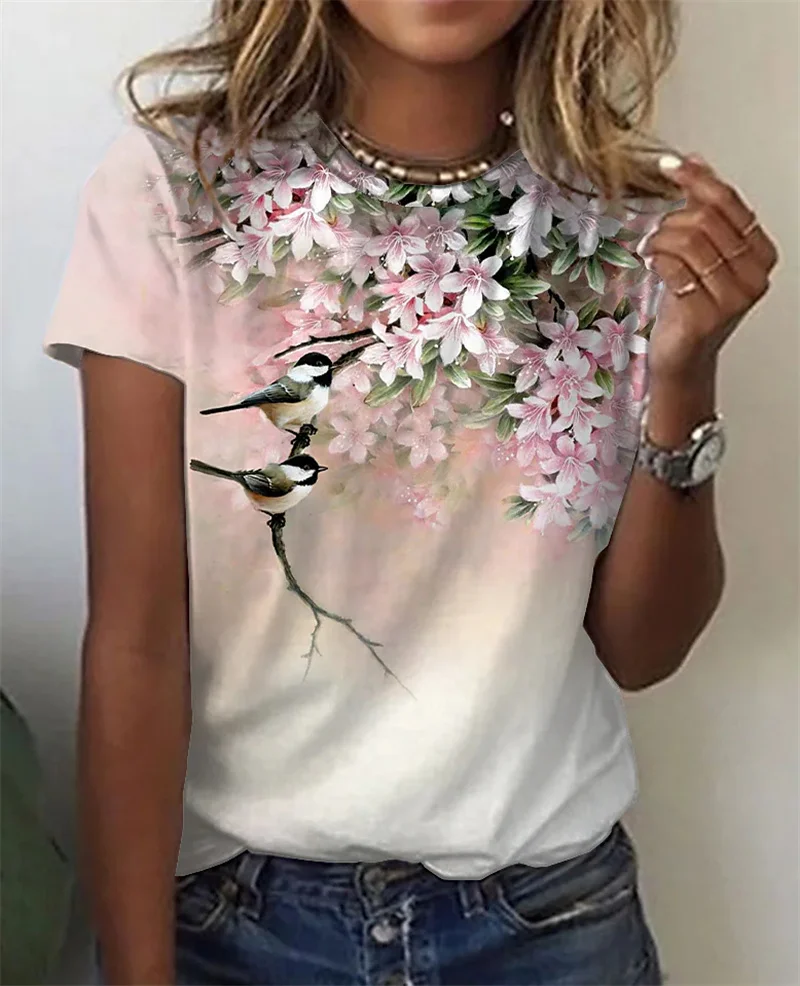 

Dinboa-2022 New Short-sleeved Women T-shirt Round Neck Loose Top Pullover