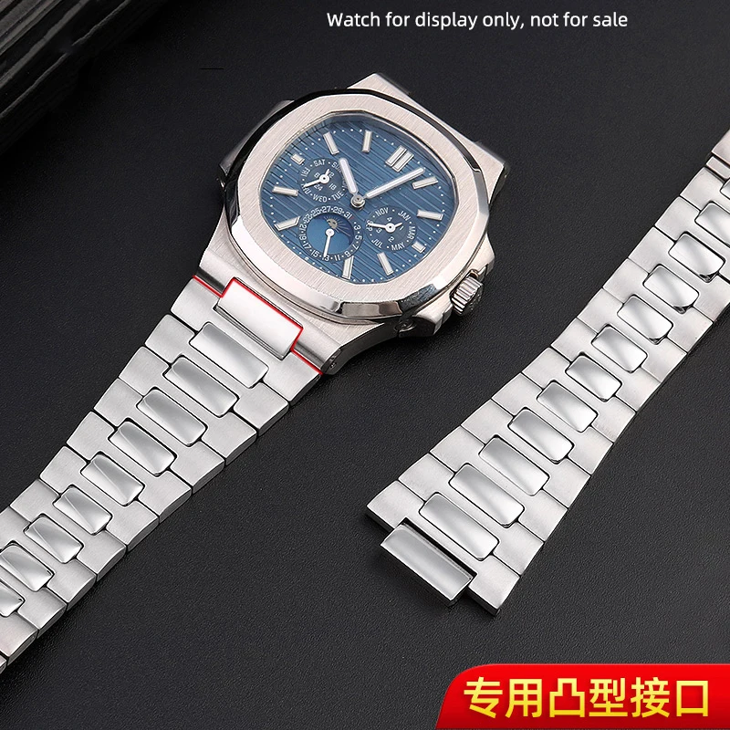 Фото Для Patek Philippe Nautilus браслет 5711 1A010 ремешок из нержавеющей стали с приподнятым стальным ремнем 13 мм мужской полипропиленовый металлический полоса серебро розовое золото №4