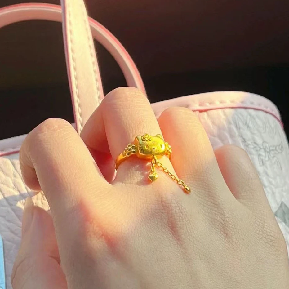 

Кольцо Kawaii Hello Kittys, позолоченное ожерелье из мультфильма Kt, регулируемый браслет, Женский комплект ювелирных изделий для подруги, подарок на день рождения