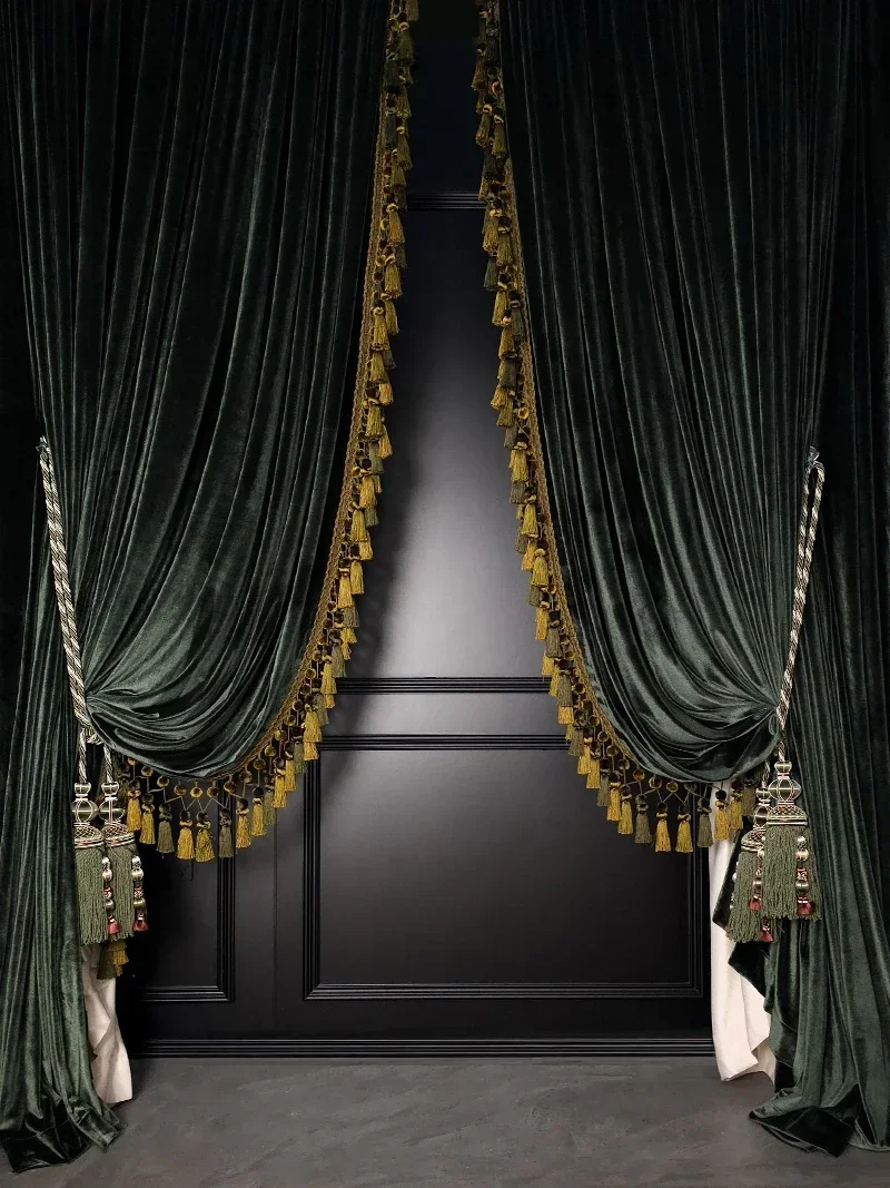 Роскошные ретро темно-зеленые бархатные кисточки утолщенные плотные шторы для