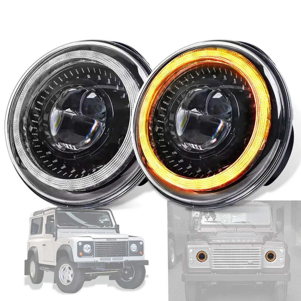 Фото 7-дюймовый светодиодный DRL H4 Halo Ring Янтарный указатель поворота для Land Rover Defender Jeep JK TJ Touring Lada 4x4 Yamaha Niva №3