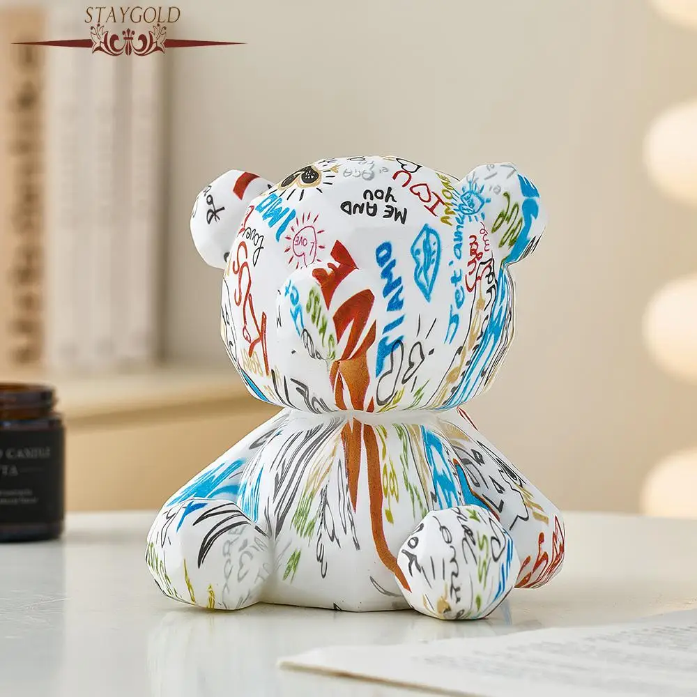 

Kawaii Animal Statues Graffiti Bear Sculpture Creative Room Decor Desktop Figurines Cute Piggy Bank easter Decoration Gift