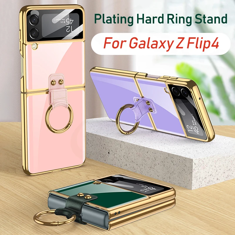 

Жесткий чехол GKK Lxuruy с кольцом для Samsung Galaxy Z Flip 4 5G, внешний экран, закаленное стекло, чехол для Galaxy Z Flip4