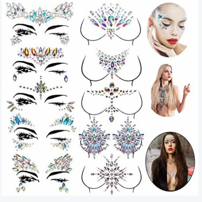 

Crystal Face Sticker Eyebrow Center Drill Bra Sticker Sticky Diamond Bead Breast Shiny Tattoo Eye Sticker Chest Pad Sticker