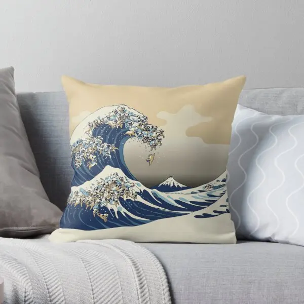 

The Great Wave Of Pugs Vanilla Sky Printing Throw Pillow Cover Decor Decorative Home Bedroom Soft Square Pillows not include