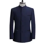 Мужской Блейзер в китайском стиле, деловой Повседневный приталенный пиджак со стоячим воротником, 4XL