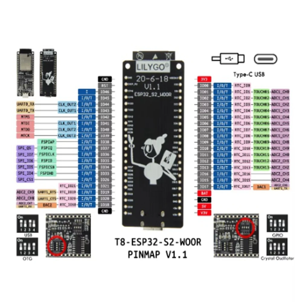 TTGO ESP32-S2 V1.1 ESP32-S2-WOOR WIFI Bluetooth Беспроводной модуль Разъем типа C Макетная плата ESP32