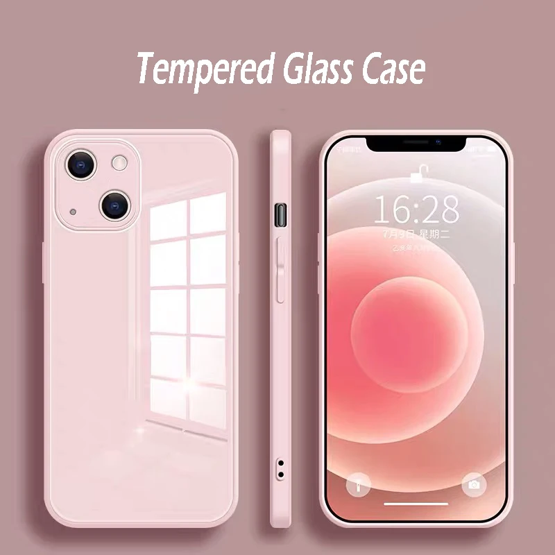 1DS Tempered Glass Anti-knock Baby Skin Fram Phone Case For iPhone 11 12 13 Pro Max MINI X XS Max XR 7 8 Plus SE2 Square Cover