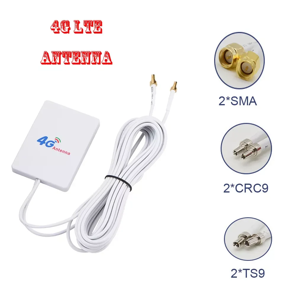 

Антенна jmt 4G LTE 2 * SMA/2 * CRC9/2 * TS9 плоская антенна коннектор совместимый с 4G модемным маршрутизатором переходник соединитель 2 м кабель