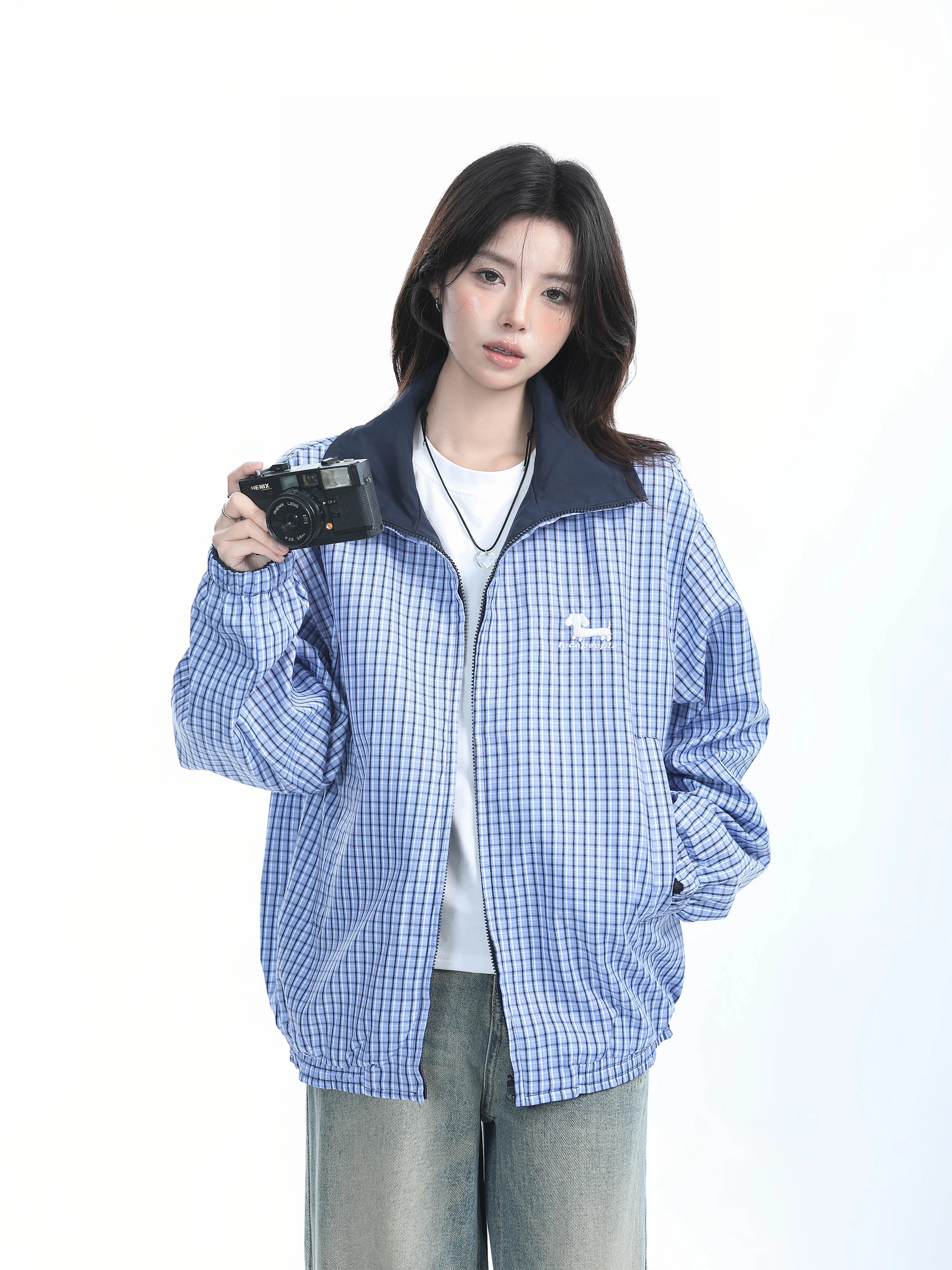 [Сидение на горе] Двусторонняя одежда в клетку Верхняя Женская весенняя