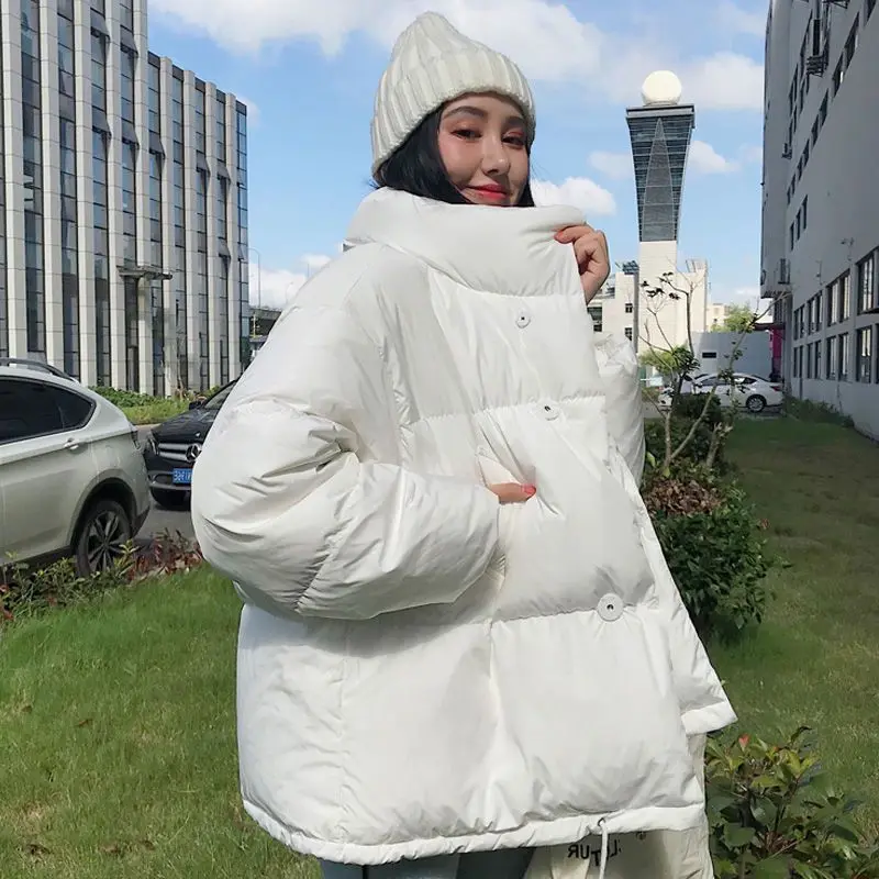 

Women Puffy Cotton Coat Loose Red Parkas Korean Winter Warm Padded Jacket Fashion Woman 2022 Short Bread Overcoat Mujer Chaqueta