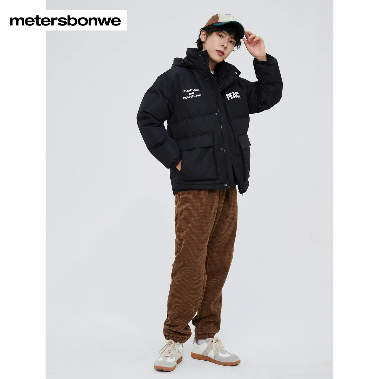 Metersbonwe Men's 22New Winte Stand Collar Hooded Down Jacket Thick Removable Cap Short Warm Wear Fashion Youth Teenage Outwear
