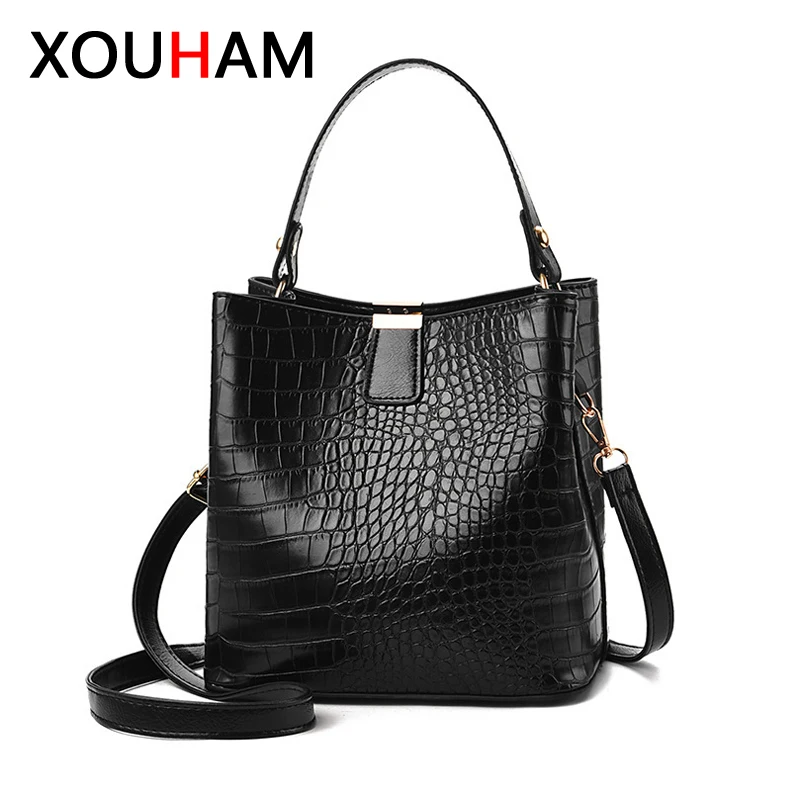 

XOUHAM Retro Alligator Bucket Bags Women Crocodile Pattern Handbag Capacity Casual Shoulder Messenger Bags Ladies PU Purse