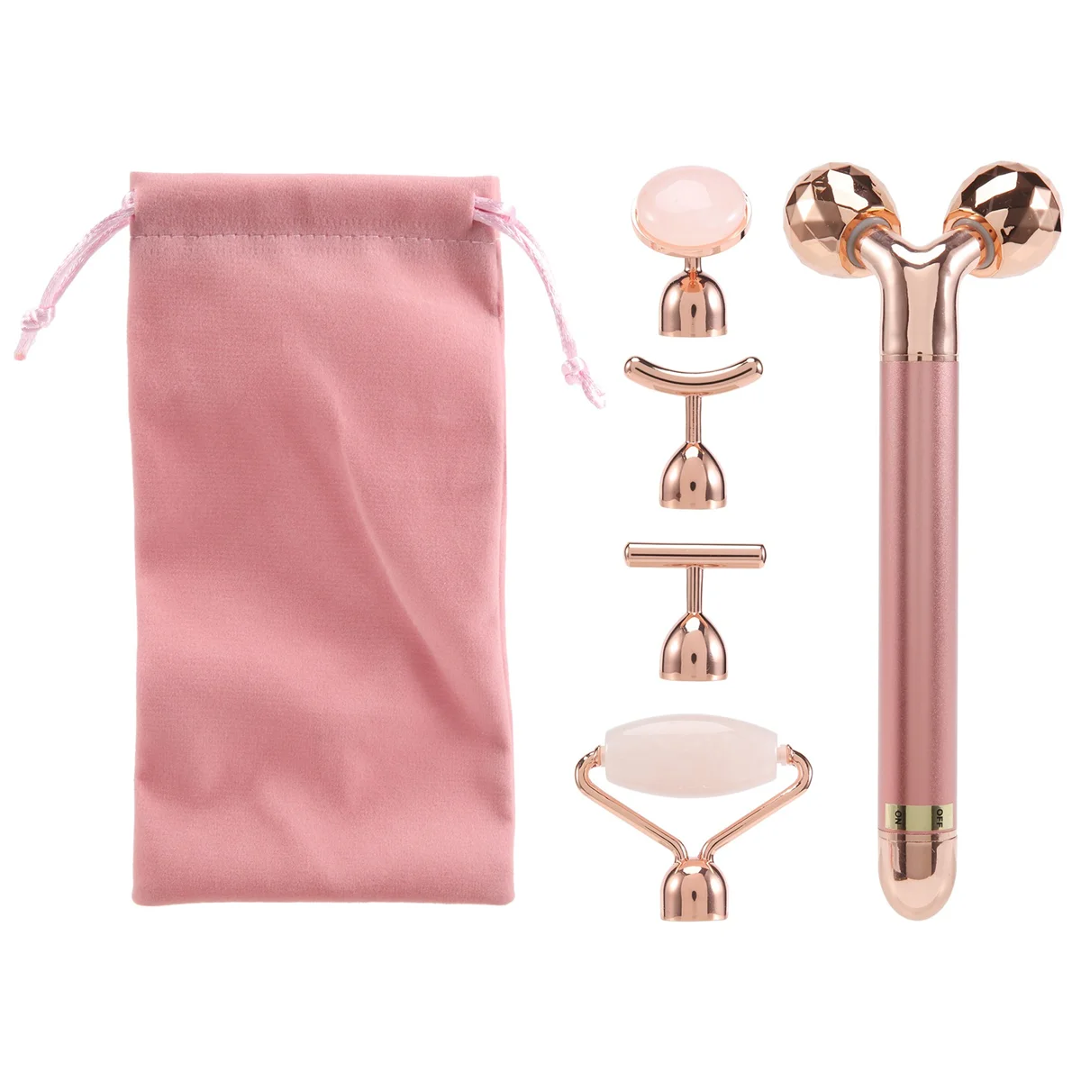 Массажер для лица с розовым кварцем 24-каратным золотом 5 в 1