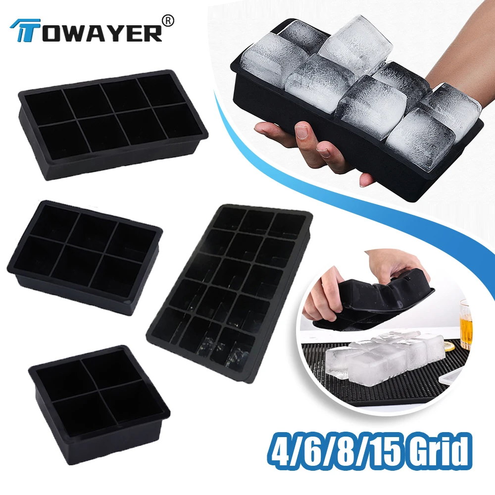 

4/6/8/15 Grid Big Ice Tray Mold Box Giant Jumbo Large Food Grade Silicone Ice Cube Square Tray Mold DIY Ice Maker Ice Cube Tray
