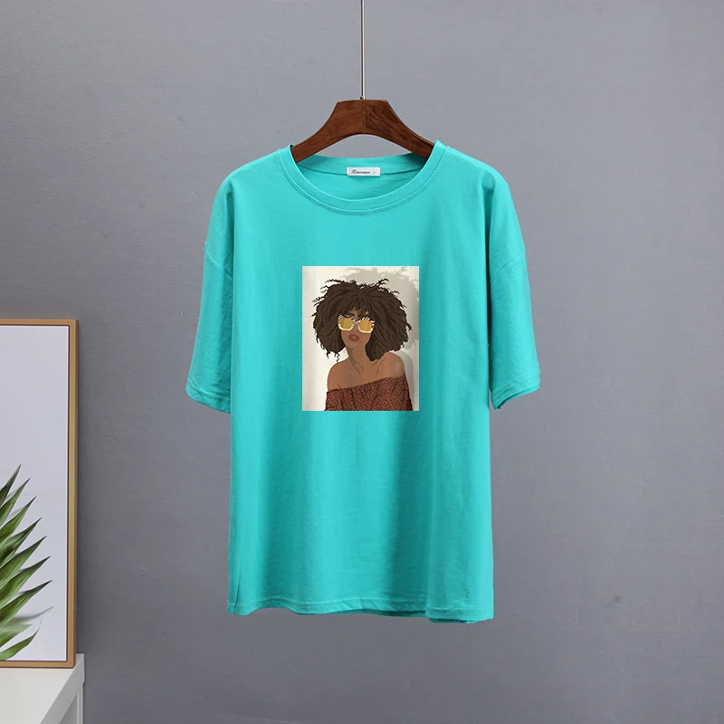 

ZELI New Summer Funny Cartoon Printed T Shirts Women Harajuku Oversized 100% Cotton Graphic Clothes Casual Loose Female Tops