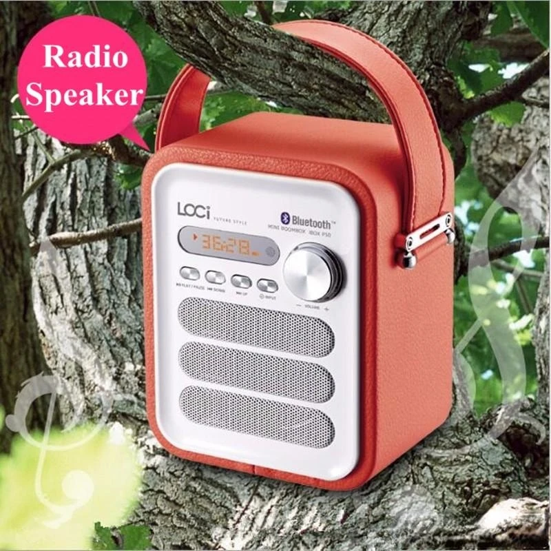 Multimedia Leather Coated Bluetooth Speaker with FM Radio TF/USB MP3 Player Wood Portable Music Box Subwoofer enlarge