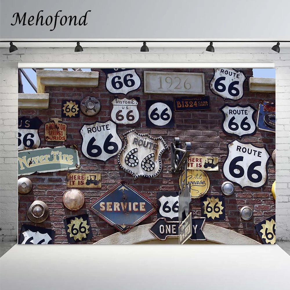 

Фон Mehofond Route 66 для фотосъемки с изображением исторической кирпичной стены путешествия Мальчик день рождения торт разбивать фон фотостудия ...