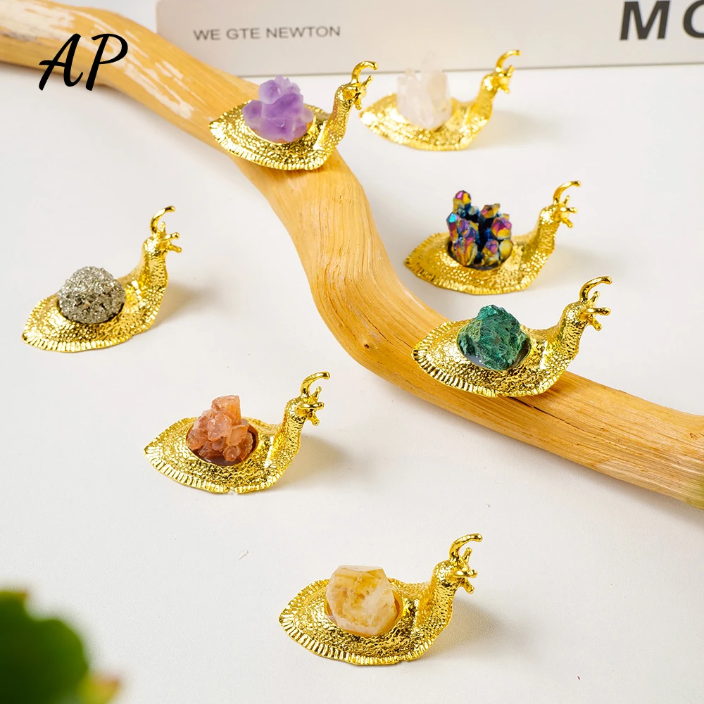 

1pc Natural Raw Amethyst Snail Shape Crystal Golden Base Citrine Rough Stone Healing Gemstone Crystal Crafts Home Decoration