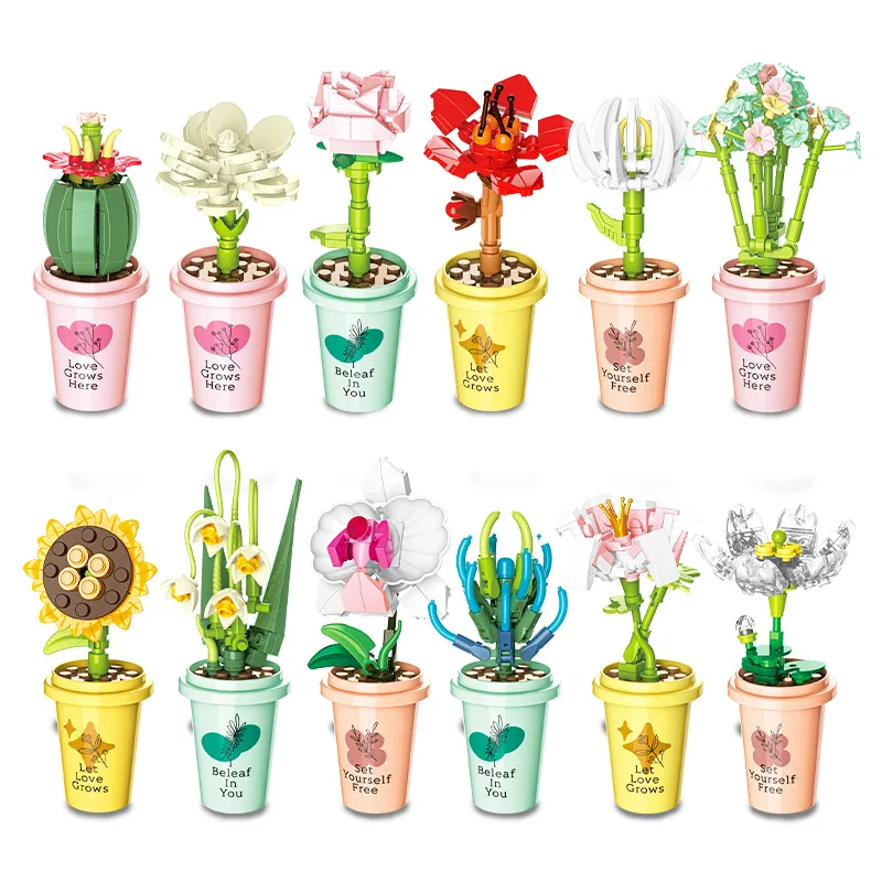 

DIY Flower Building Blocks Toys Potted Plant Compatible Classic Brick Assembly Toys Collection Gift Souvenir
