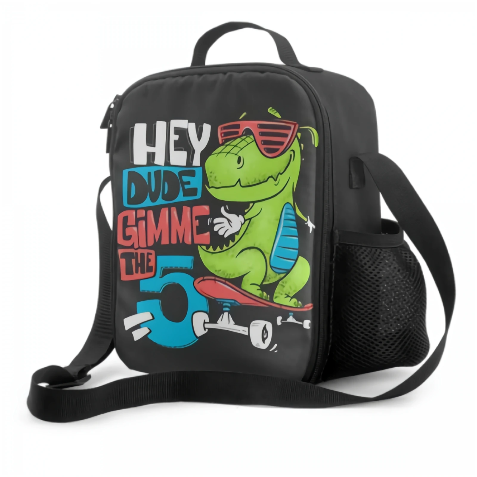 Cute Skateboard Dinosaur Urban Print Insulated Lunch Bag for