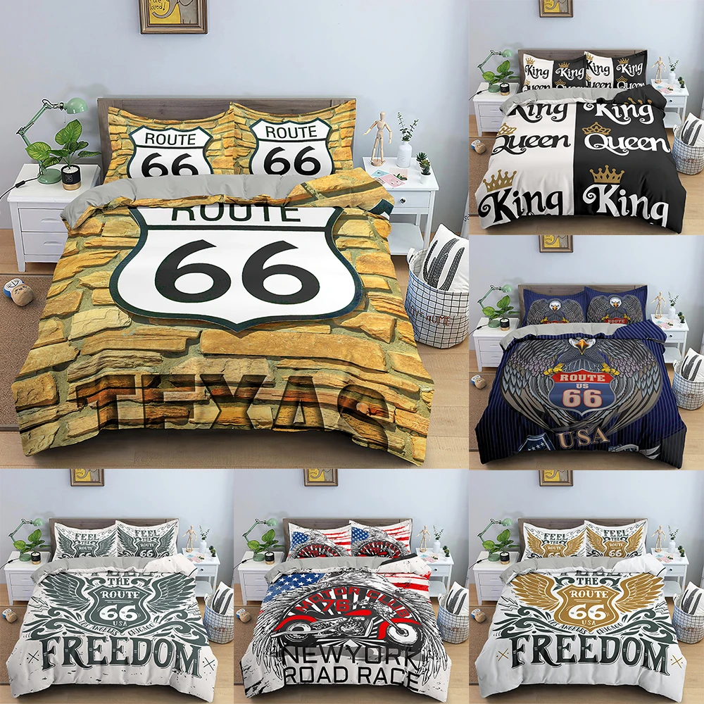 

High Quality Bedding Set Number 66 Print Duvet Cover Set With Zipper Closure Queen/King Full Size Quilt Cover With Pillowcases