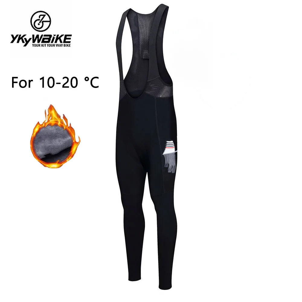

YKYWBIKE Keep Warm Cycling Bib Trousers Winter Thermal Mountain Bike Pants Bicycle Tights Cycling Bib Pants 3 pockets