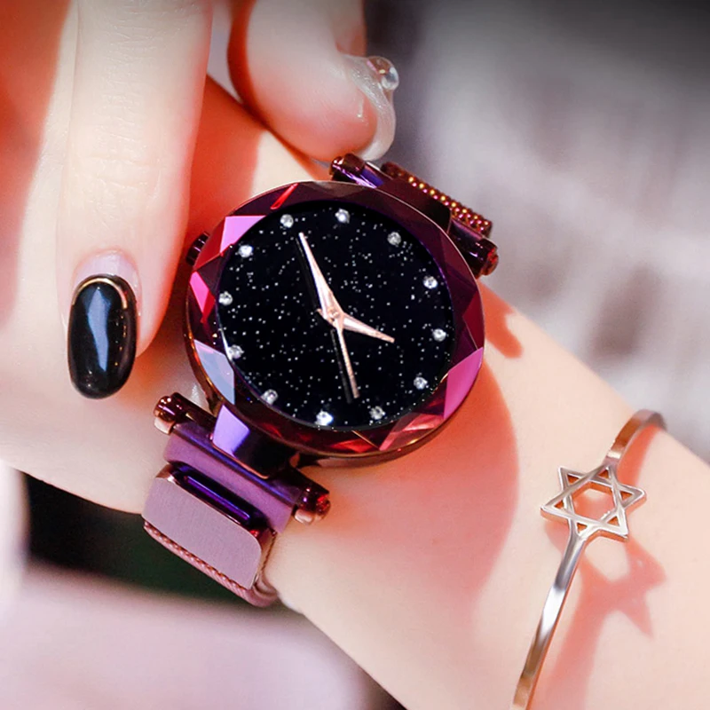 

Women Starry Sky Watch Luxury Magnetic Buckle Mesh Band Quartz Wristwatch Female Rose Gold Diamond Watches zegarek damsk