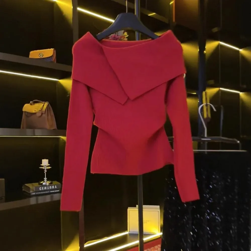 Элегантный дизайн чувственный нишевый вязаный топ свитер в простом стиле