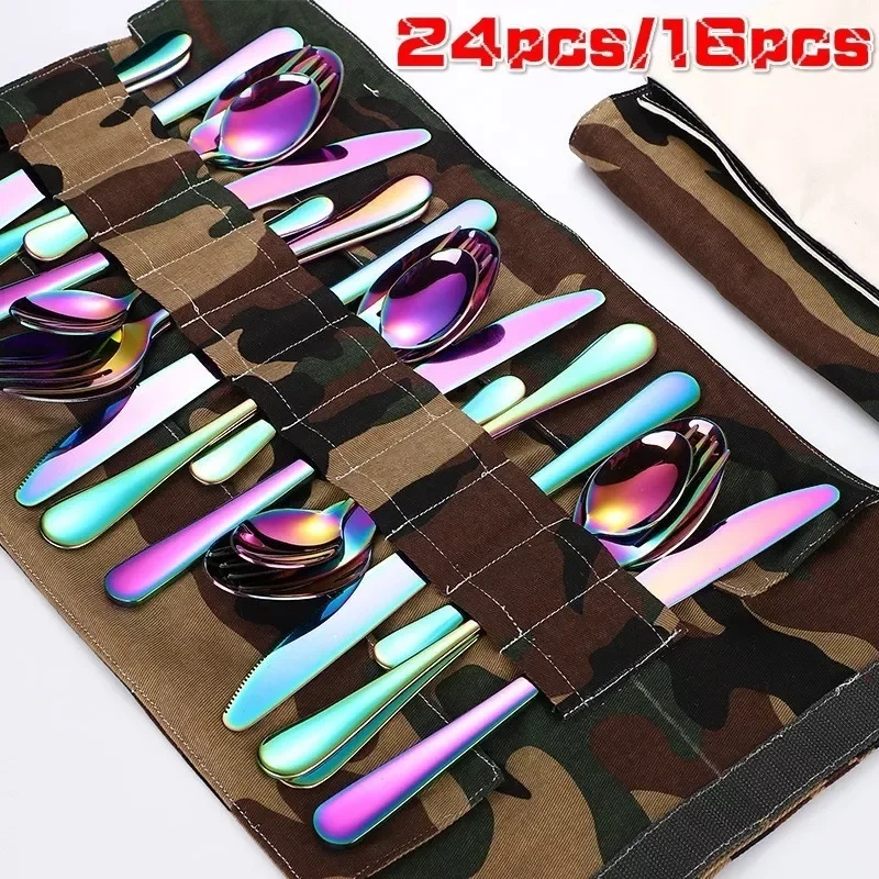 

24/16 шт./набор, позолоченные столовые приборы из нержавеющей стали