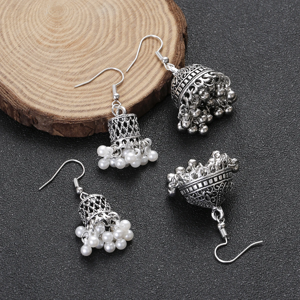 Фото Серьги для пирсинга индийские ювелирные изделия Jhumka серьги с кисточками Женские аксессуары Серьги серебряного цвета модные серьги для вечерние №1