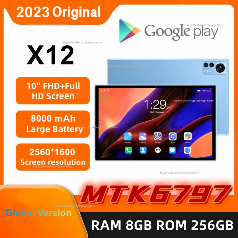 

Hot Sale 2023 Global Firmware x12 Tablet Android 12 MTK6797 Tablet 10Inch 120Hz WQHD+display 8GB 256GB 8000mAh Battery 5G Tabtop