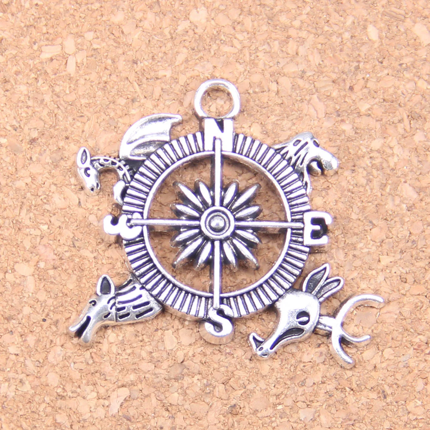 6 шт., подвески-компас, животное, Лев, стрекоза, олень 28x4 мм