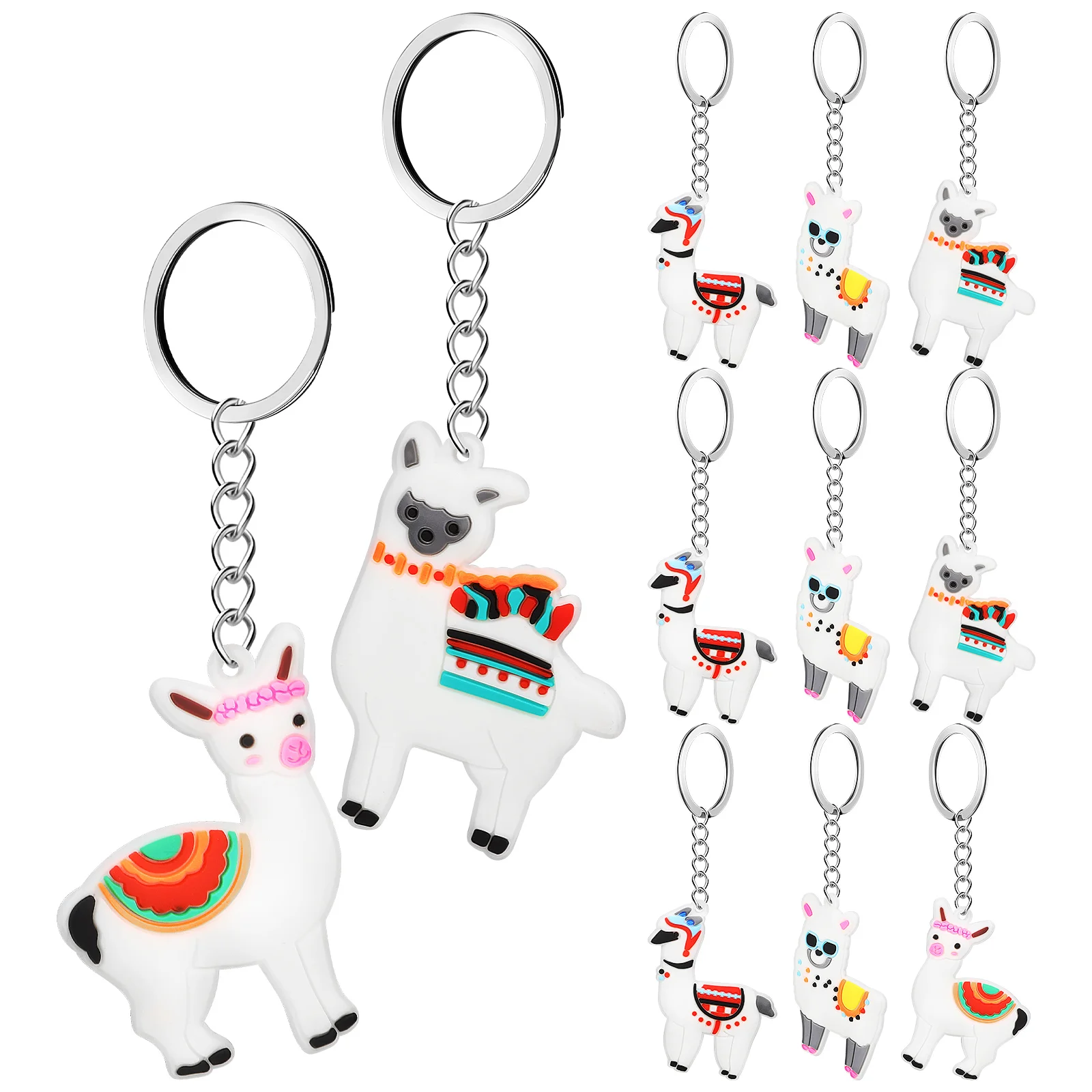 

12Pcs Cute Cartoon Alpaca Key Chains Decorative Key Rings for Bag Handbag Backpack