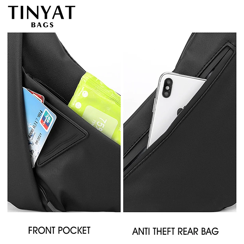 TINYAT Nylon Crossbody Bag For Men Designer New Male Messenger Bag Waterproof Travel Chest Pack Purse Phone Husband Shoulder Bag