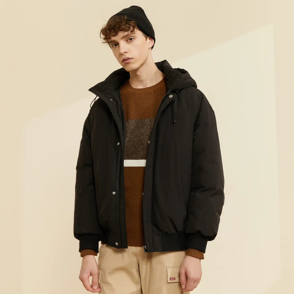 Metersbonwe Stand Collar Hooded Down Wear For Men Loose Trend 90%Gray Duck Down Back Printed Warm Wear Thick Winter Down Jacket