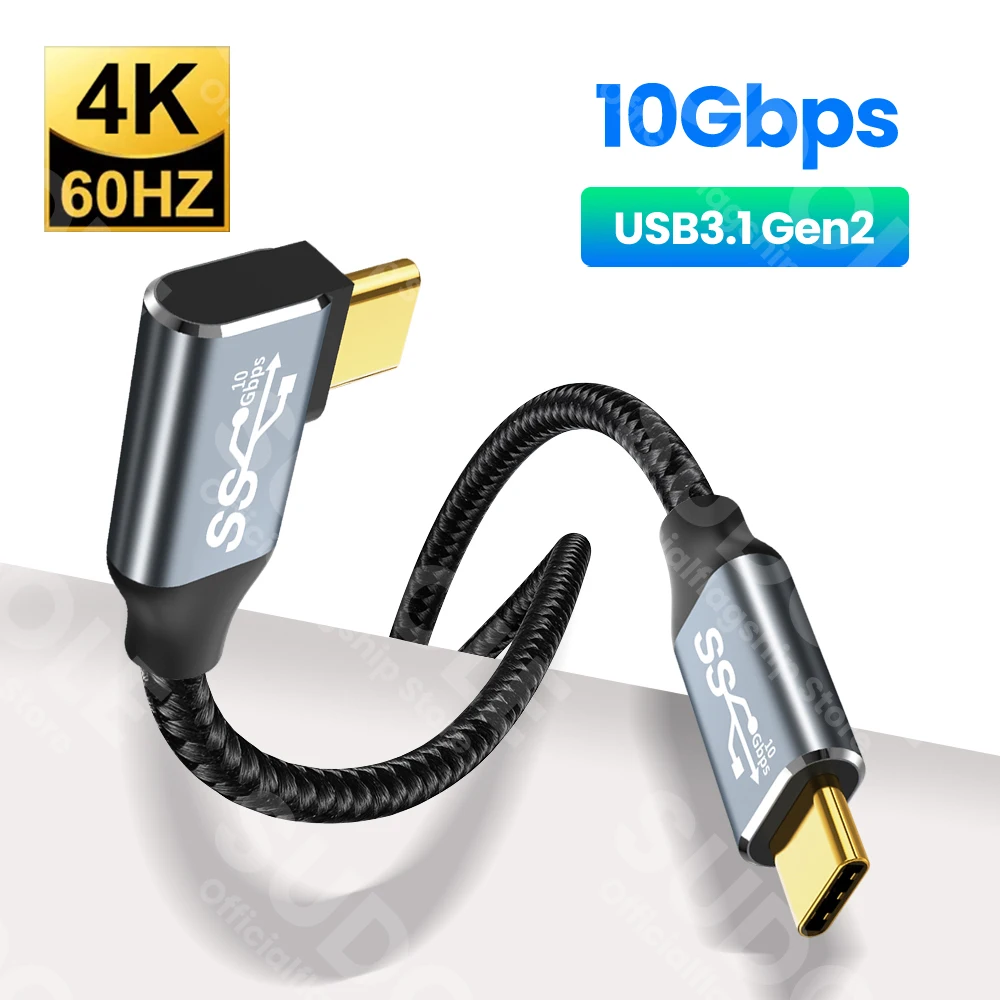 

Elbow USB3.1 10Gbps Type C to USB C Cable PD 100W 5A Quick Charge 4.0/3.0 Fast Charging Cable For MacBook 4k@60Hz Video Cable