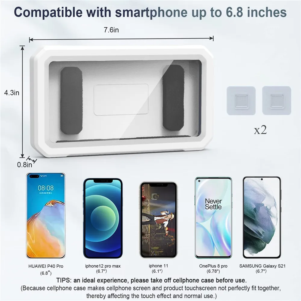 Shower Phone Holder Waterproof Cell Phone Box Under 6.8 inch Mobile Phone Stand Bathroom Bathtub Kitchen Mirror Wall Mount