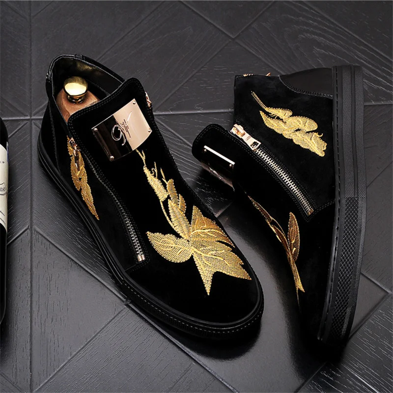

Men Sneakers 2021Embroidery Zip High Tops Casual Male Shoes Flats Punk Height Increasing Ankle Boots Zapatillas Hombre