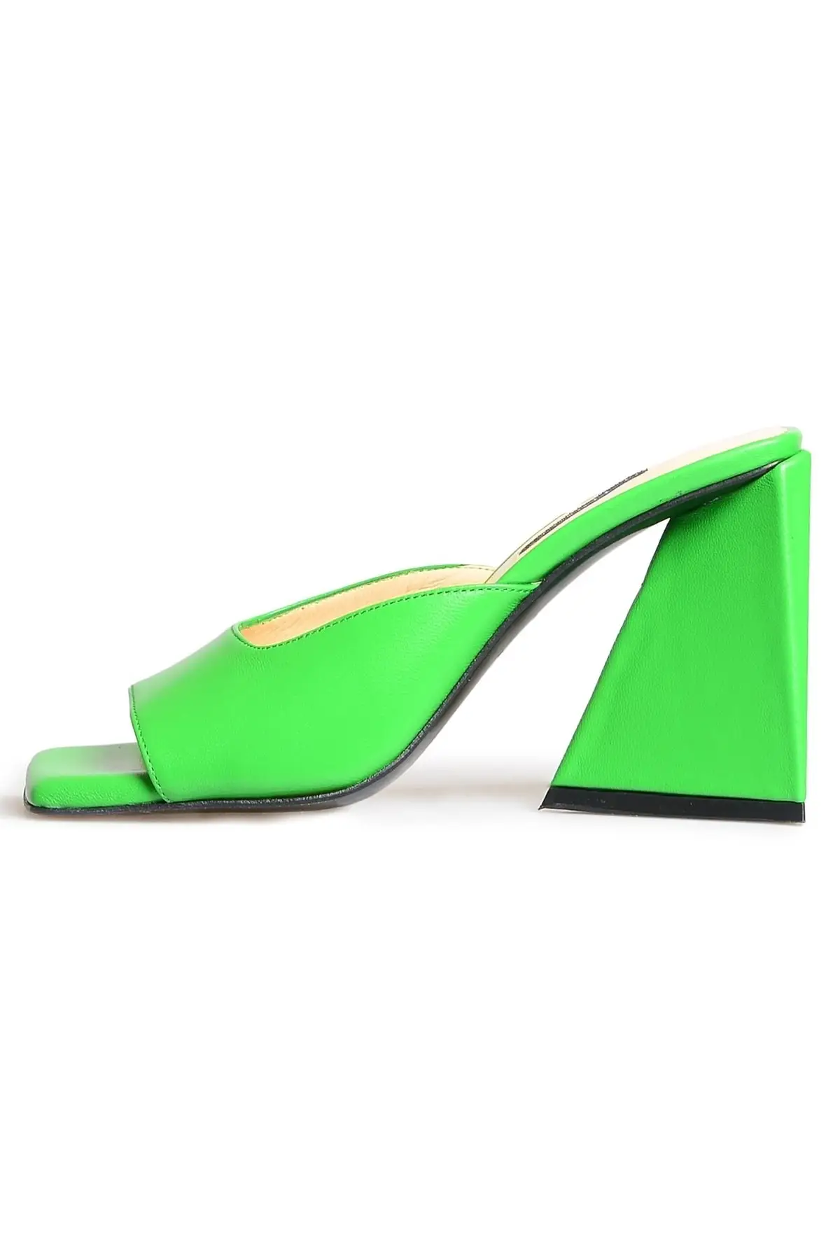 

Green leather heels women slippers