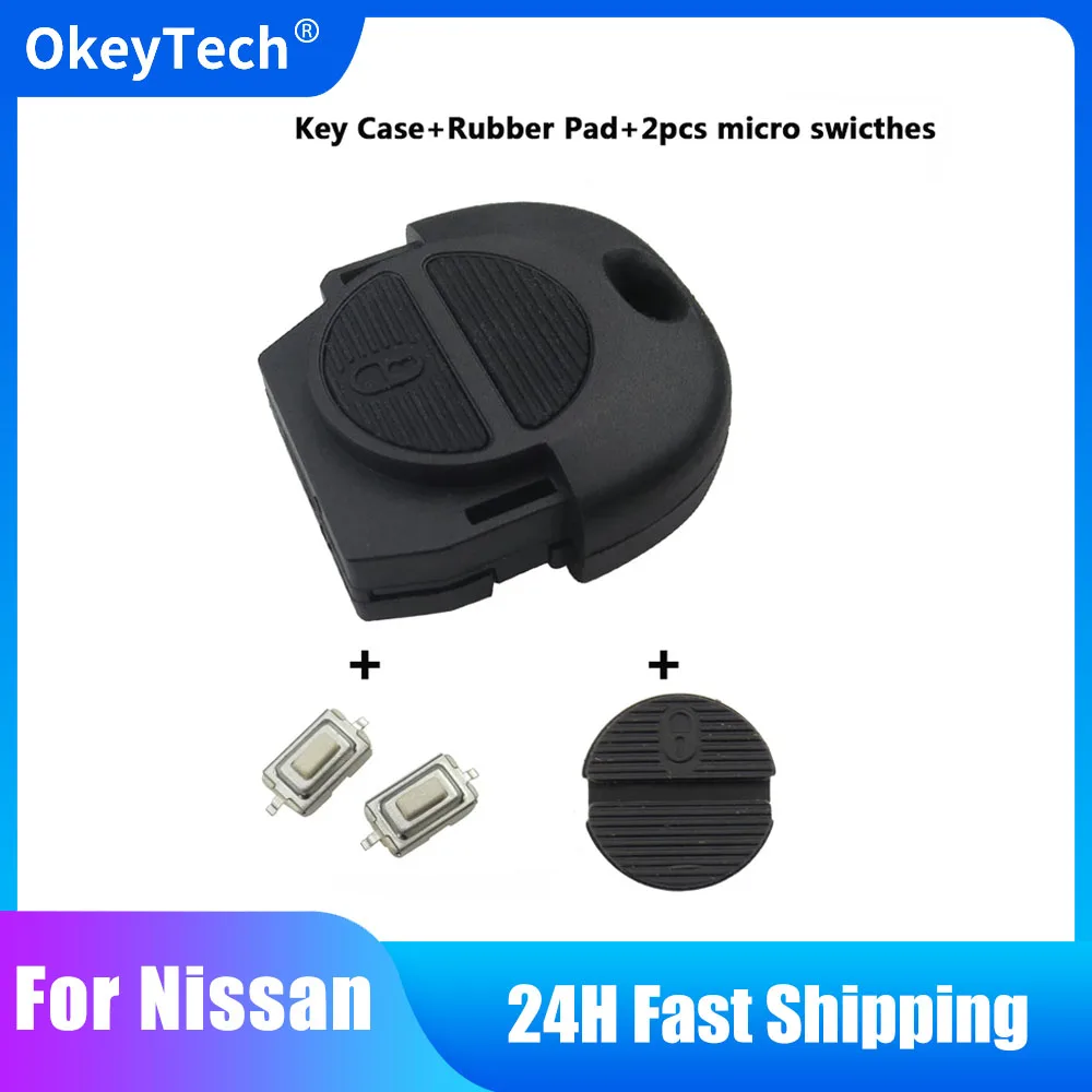 

OkeyTech для Nissan Micra Almera Primera XTrail, 2-кнопочный корпус дистанционного ключа с 1 чехлом для ключей + 1 резиновая накладка + 2 шт. микропереключателями