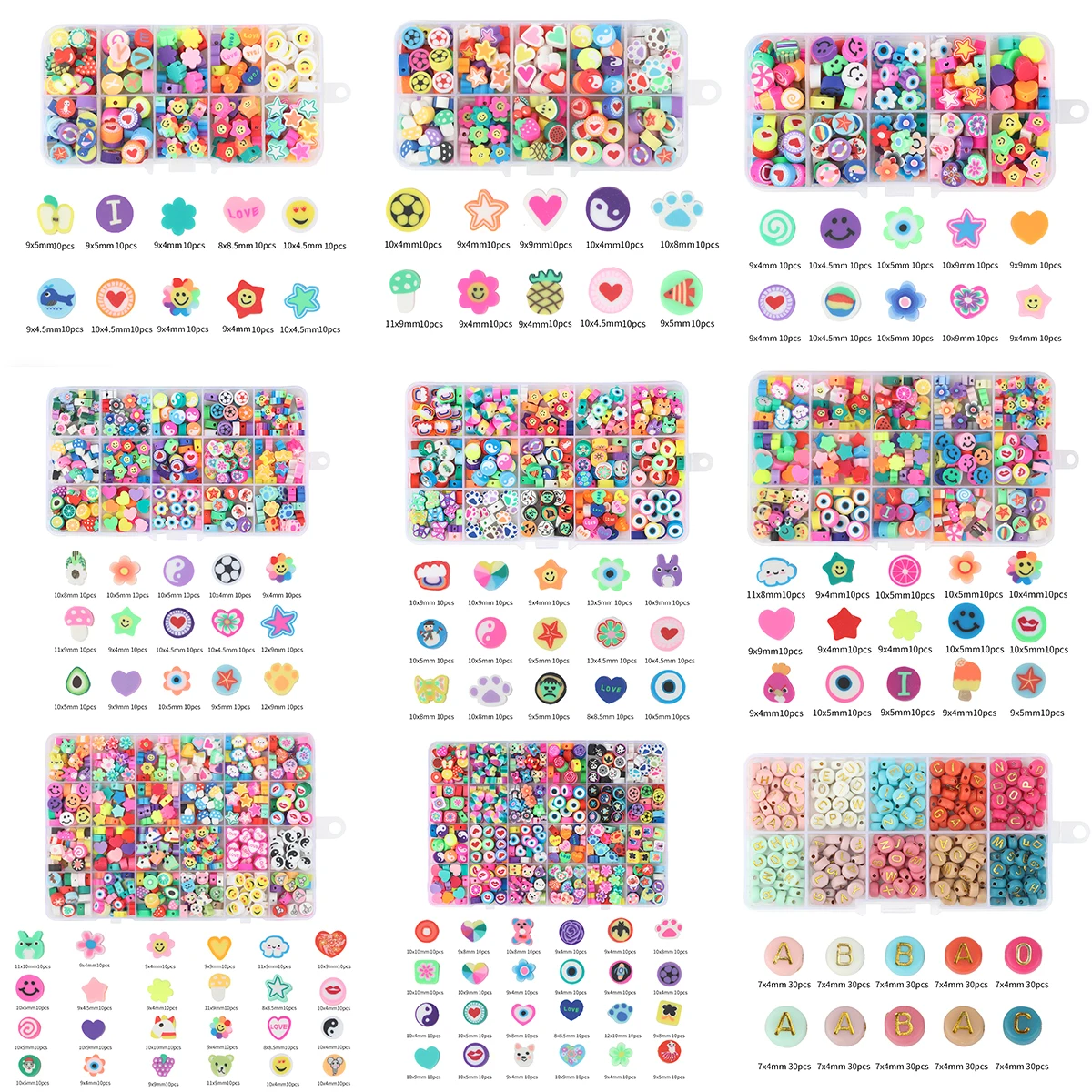 

Цветок из полимерной глины в виде животных, 1 комплект, бусины с буквами, бусины с свободным пространством, детские украшения «сделай сам», б...