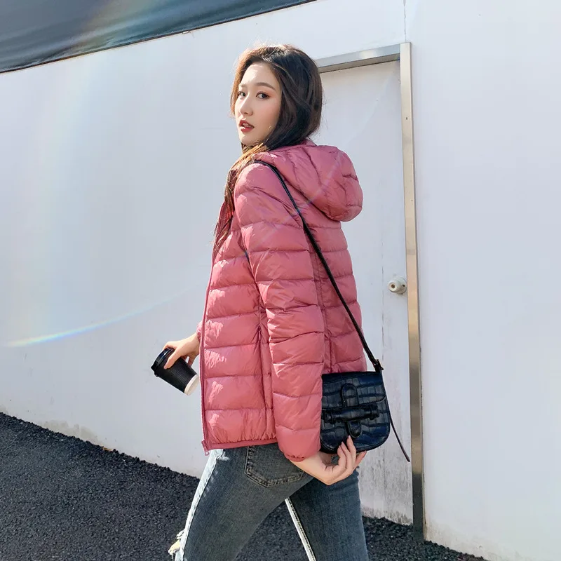 Women Solid Colors Zipper Oversized Hooded Jackets Autumn Witner Casual Commute Overwears New Fashion Warm Light Short Down Coat