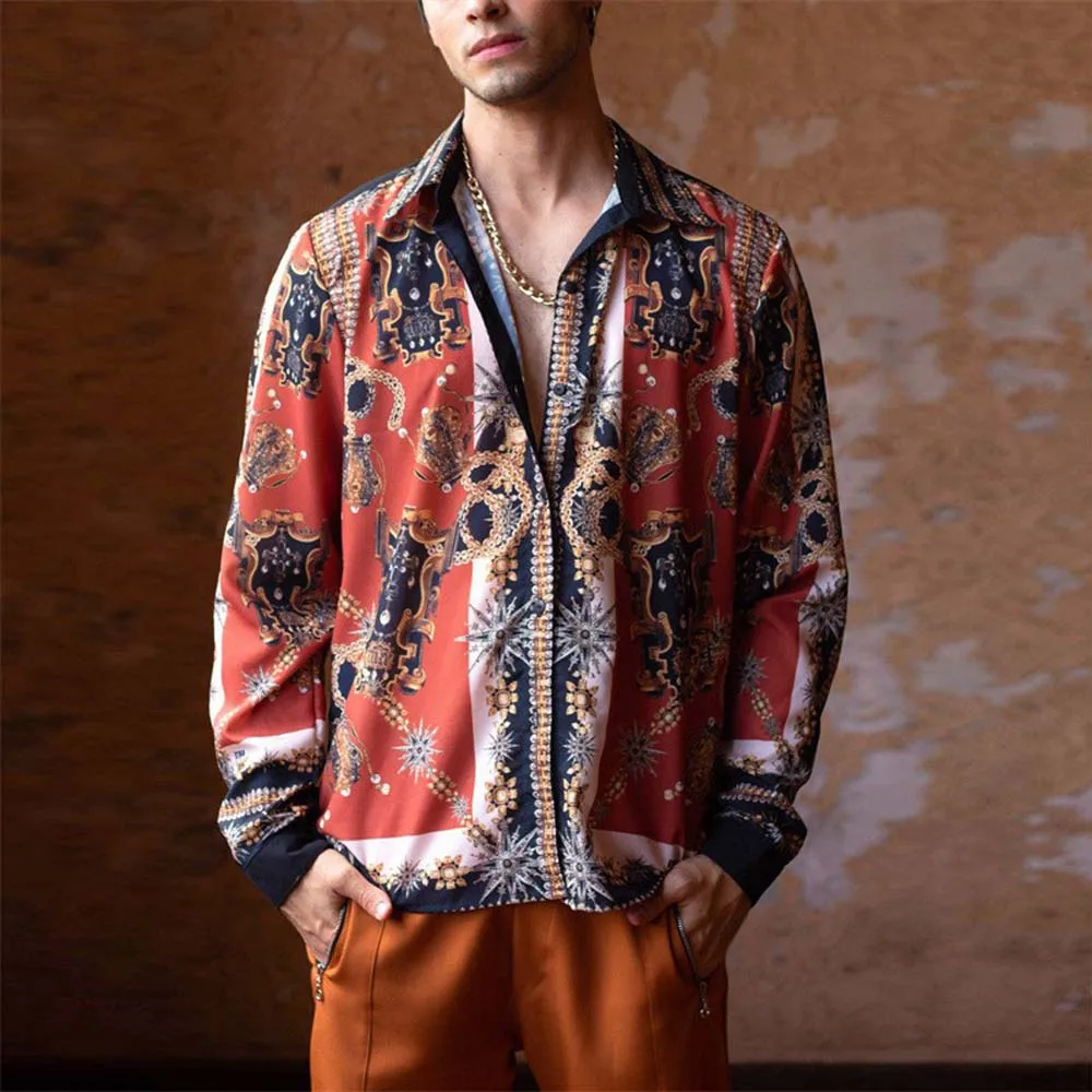 

2022 Men's Shirts Hot Sale European American Style Men's Long Sleeve Cardigan Fashion Ethnic Style Printed Casual Shirts Spring