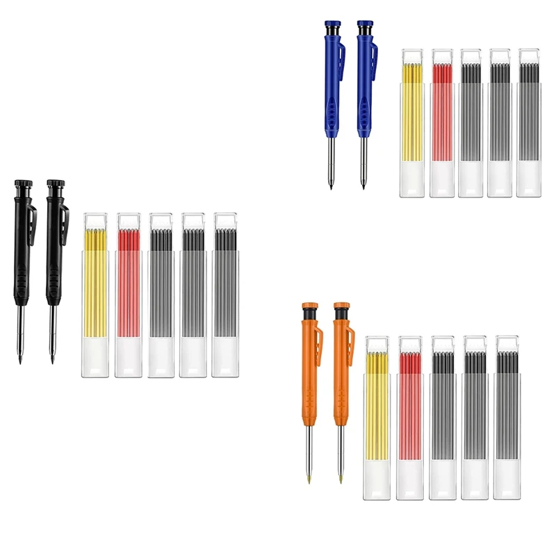 

2 Pcs Solid Carpenter Pencil For Construction With 31 Refill Leads Built-In Sharpener, Long Nosed Mechanical Pencil