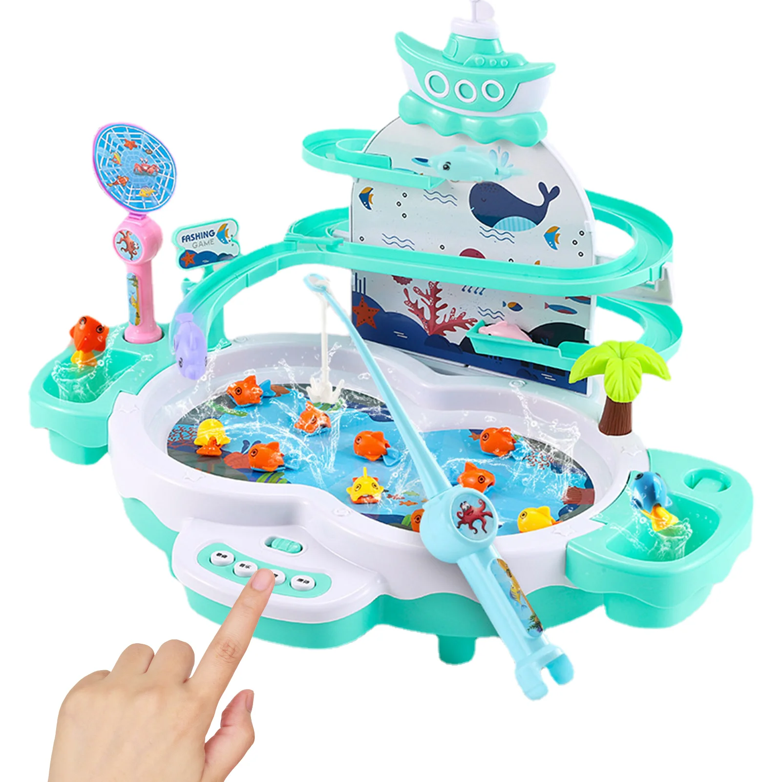

Pole And Rod Fish Toy 2 In1 Magnet Fishing Game Toy Set With Music And Light Electric Kids Pool Fishing Toy Educational Safe Toy