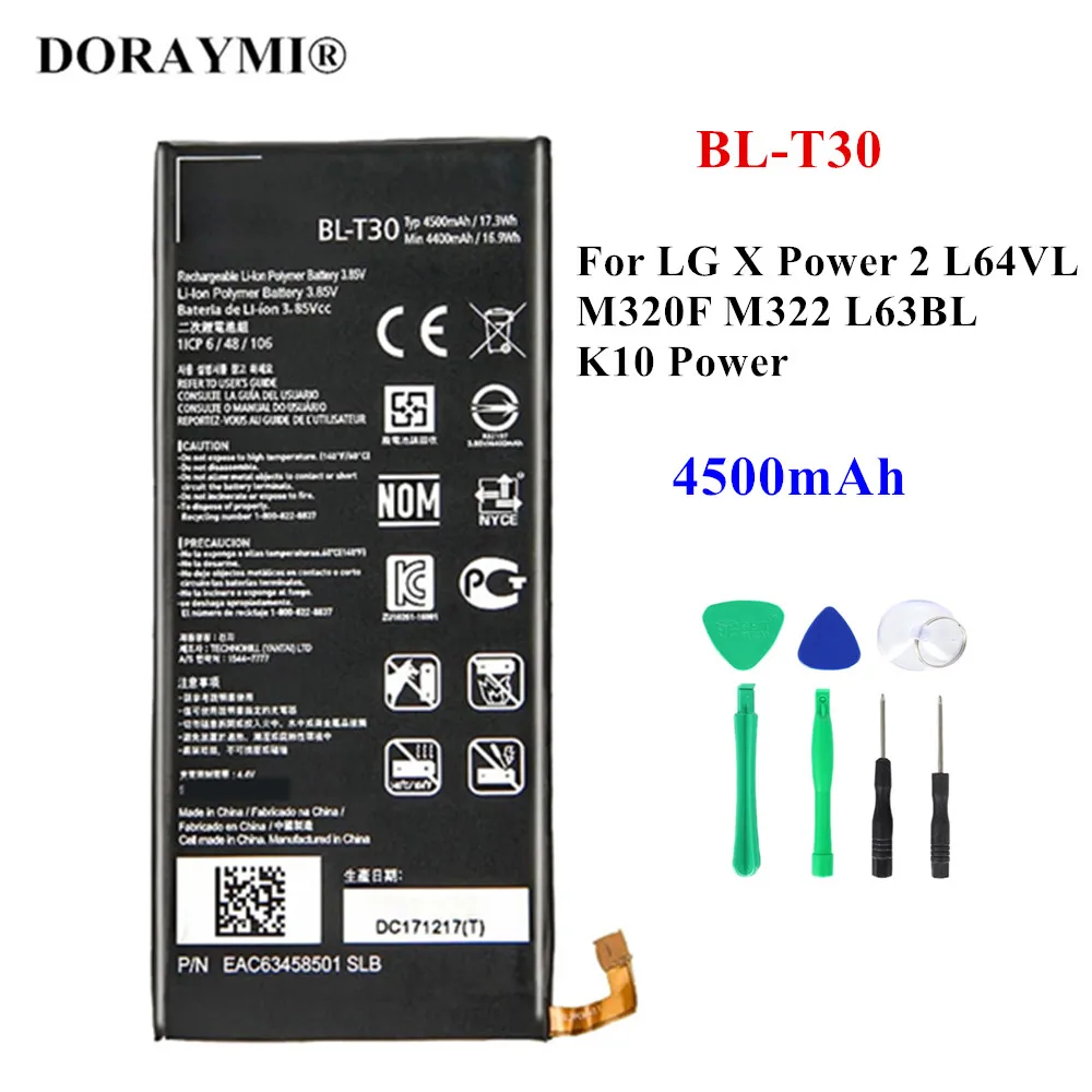 Оригинальный аккумулятор 4500 мАч BL-T30 Для LG X Power 2 L64VL M320F M322 L63BL K10 Power M320DSN M320TV, Сменный аккумулятор для телефона